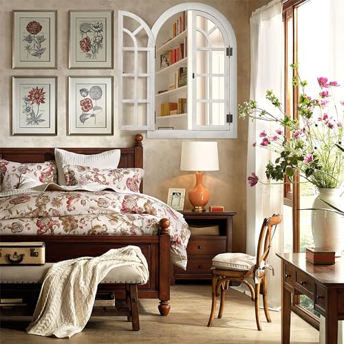 Arched Wall Mirror -Window Mirrors for Wall Decor Wood Frame Farmhouse Decor Like Window for Bedroom, Living Room, Entrance, Dining Room