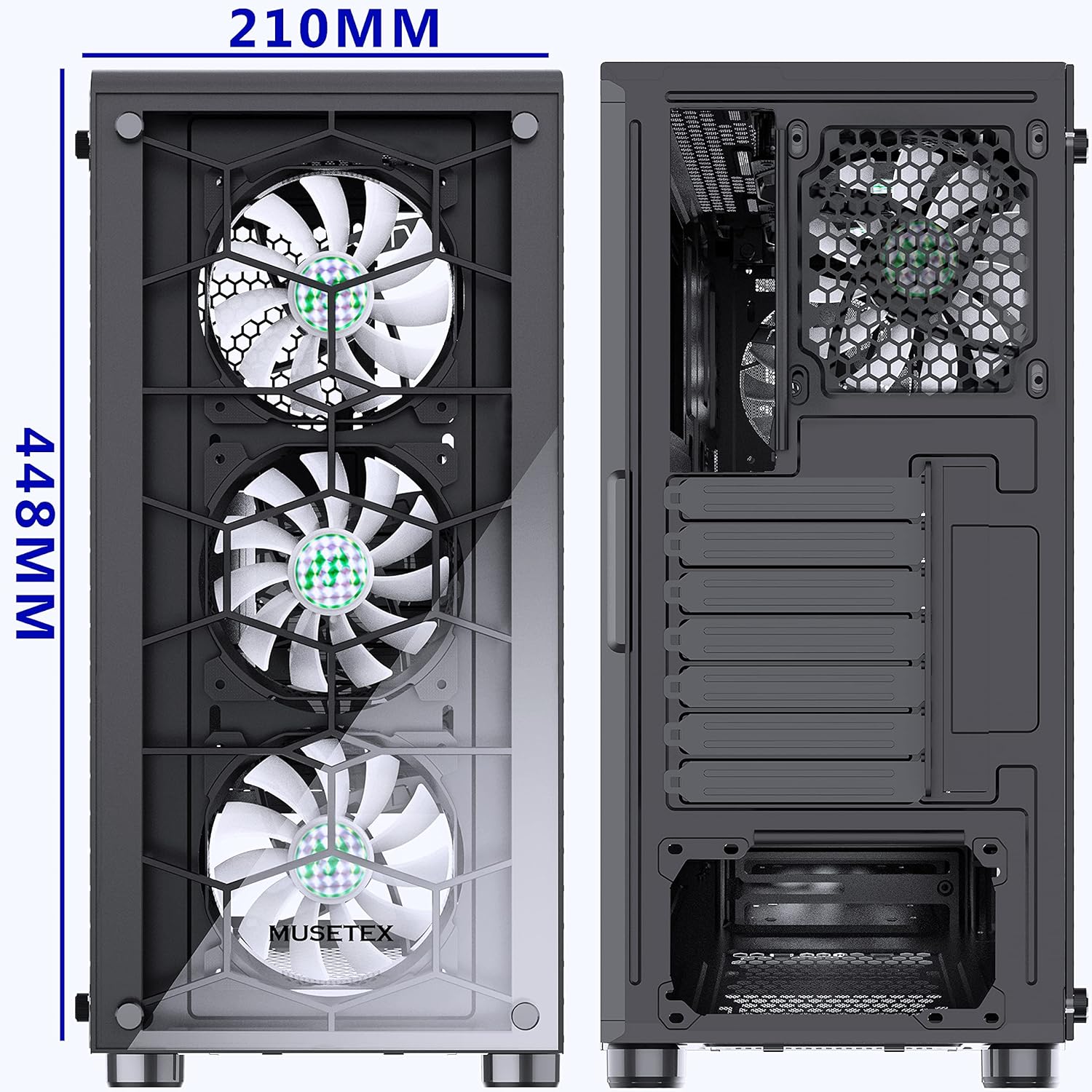 MUSETEX 6pcs ARGB Fans Pre-Installed, USB 3.0 Tempered Glass ATX Mid-Tower Chassis Gaming PC Case Cable Management/Airflow Gaming Style ATX/Micro ATX/ITX Computer Case 2021 Released (Black,G06N6)