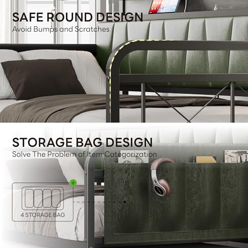 LIKIMIO Daybed with Trundle Bed, Twin Bed Frame with Storage Headboard and Charging Station, Sofa Day Bed with Strong Supports for Living Room, Bedroom, and Guest Room, Grey