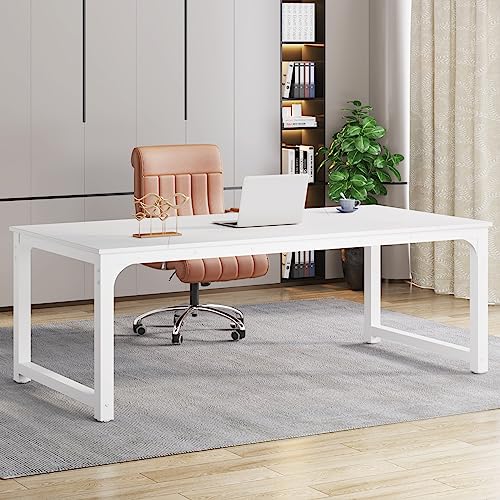 Tribesigns Modern Computer Desk, 63 x 31.5 inch Large Executive Office Desk Computer Table Study Writing Desk Workstation for Home Office, Spliced Desktop, White