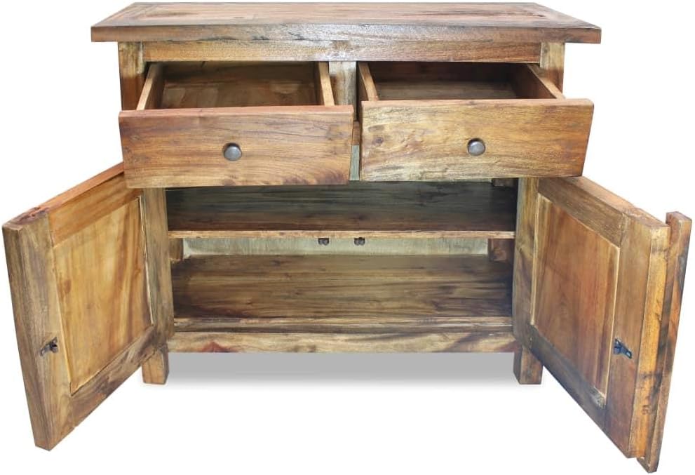 Farmhouse Style Rustic Sideboard - Reclaimed Solid Wood Console Table for Narrow Storage Cabinet - Vintage Charm and Elegance in Reclaimed Wood Furniture-Brown