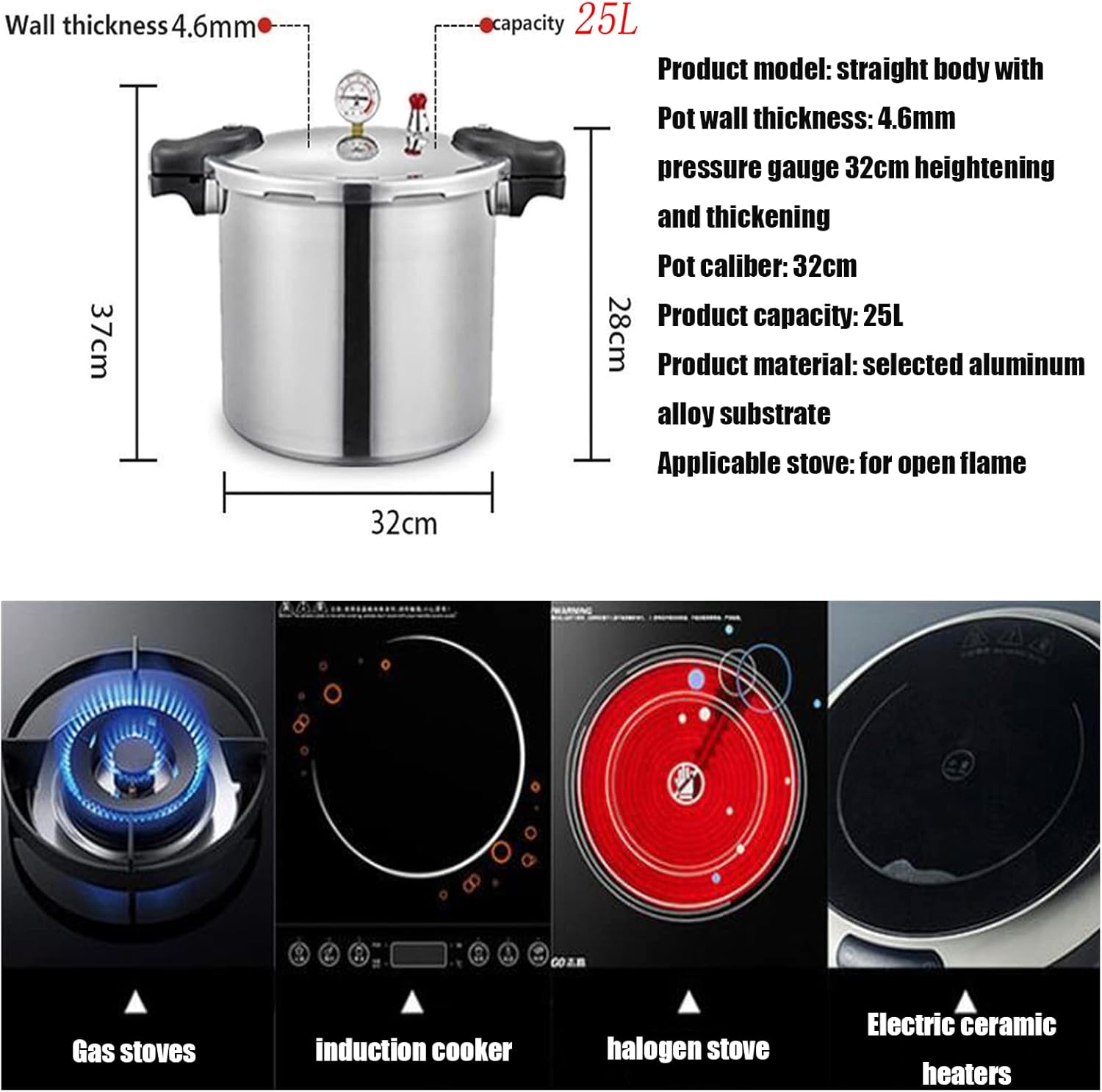 25 Quart Pressure Canner Cooker & Induction Compatible Built-in luxury digital pressure gauge With 1 steaming tray & Pressure release 13 PSI (+/- 5 Percent) Delivery from US