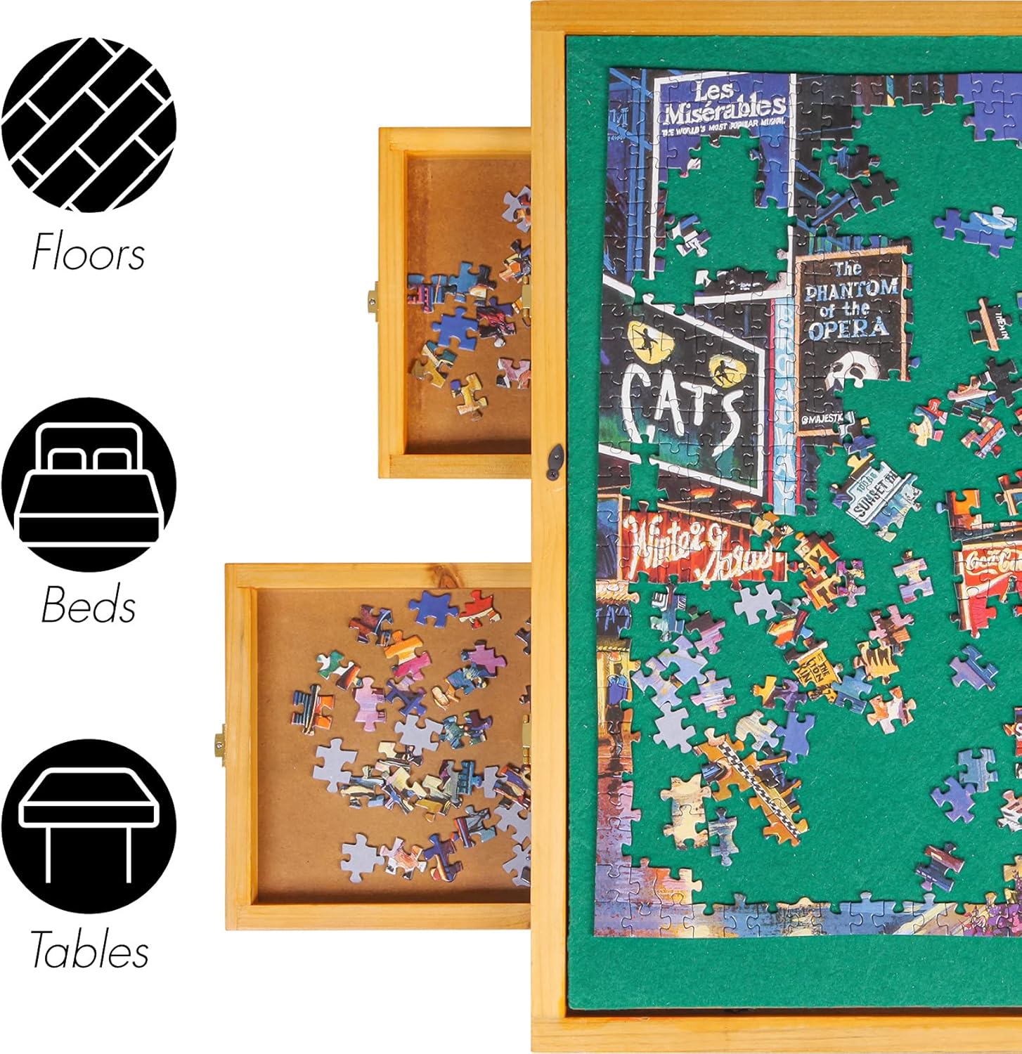 INNOVART Puzzle Board Table, Nature Cedar Wooden Jigsaw Puzzle Table w/ 4 Storage Sorting Drawers Flannel Smooth Plateau Work Surface with Plastic Cover Portable Jigsaw Puzzle Board Up to 1,000 Pieces
