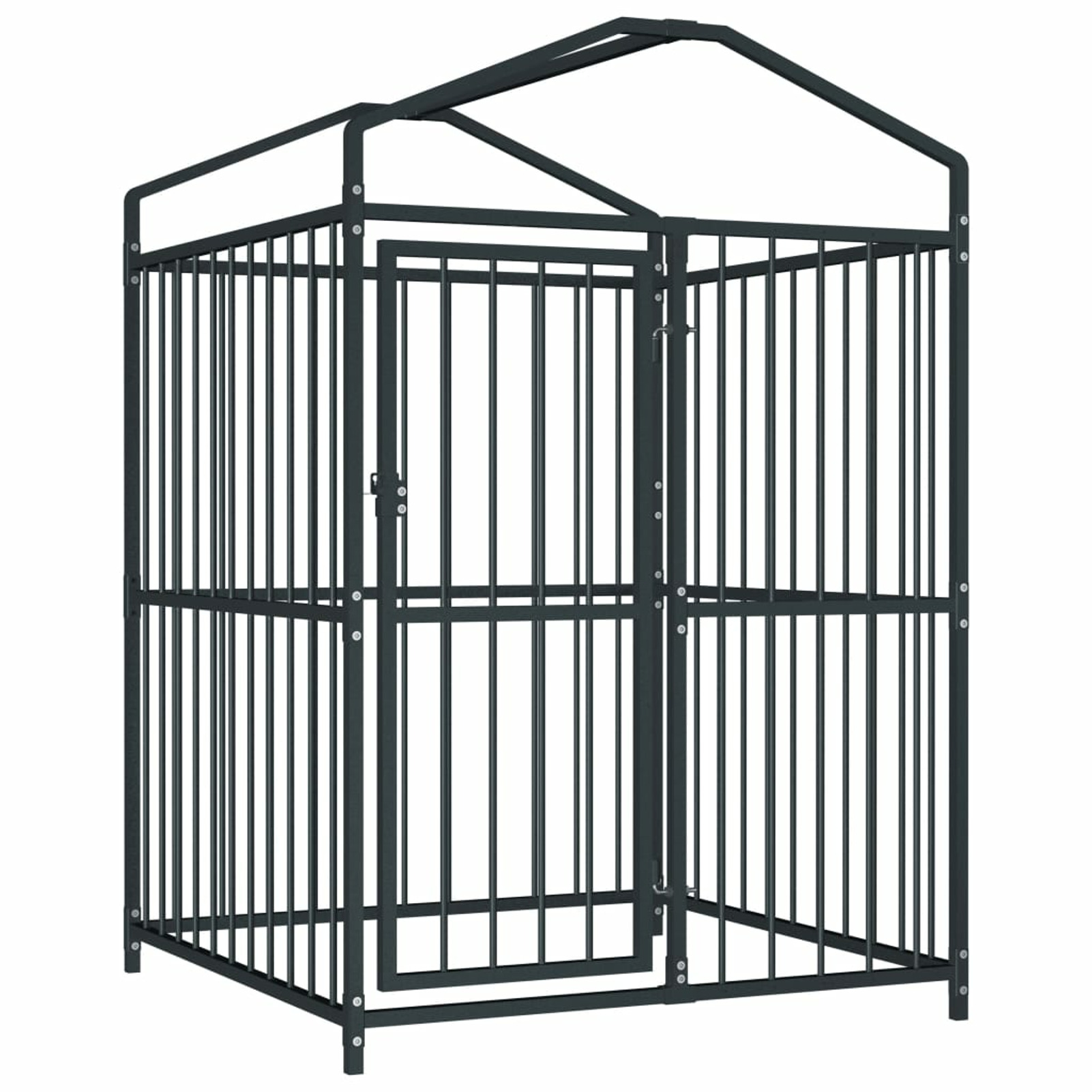 Dcenta Outdoor Dog Kennel Cage Heavy Duty Galvanized Steel Pet Run House with Shelter Cover Bar Sidewalls Fence Playpen for Backyard Garden 47.2" x 47.2" x 59 Inches (L x W x H)