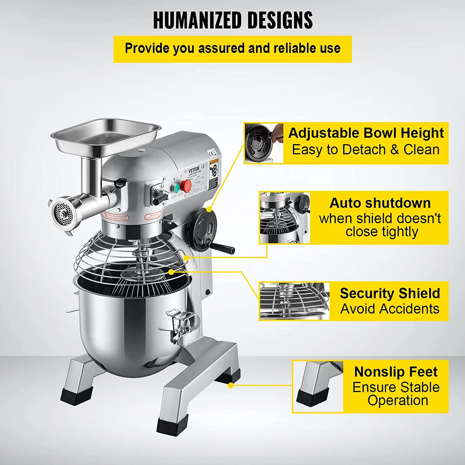 Vevor DGNJBJMCB20BJTVZLV1 20 qt. 1100W Stainless Steel Commercial Stand Mixer