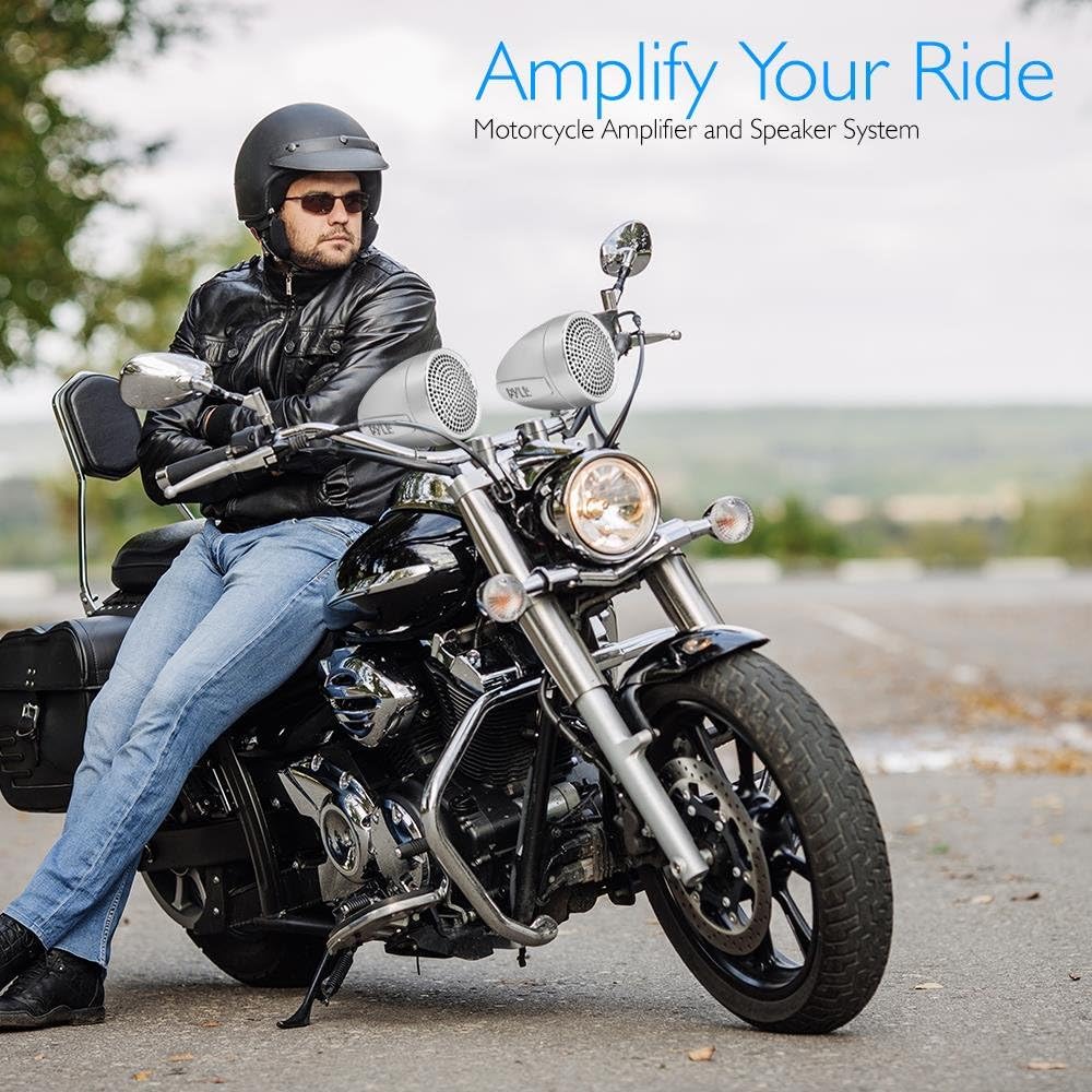 Pyle 300 Watt Weatherproof Motorcycle Speaker and Amplifier System w/ Two 2.25 Inch Waterproof Speakers, AUX IN- Handlebar Mount ATV Mini Stereo Audio Receiver Kit Set - Also for Marine Boat - PLMCA60