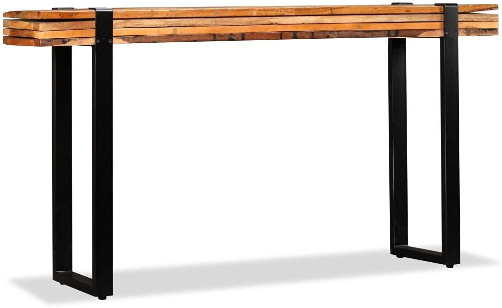Retro Style Console Table Length-Adjustable Side Table Dining Table Furniture for Living Room Dining Room Hallway (57.1"-70.9") x 11.8" x 29.9" Solid Reclaimed Wood + Cast Iron