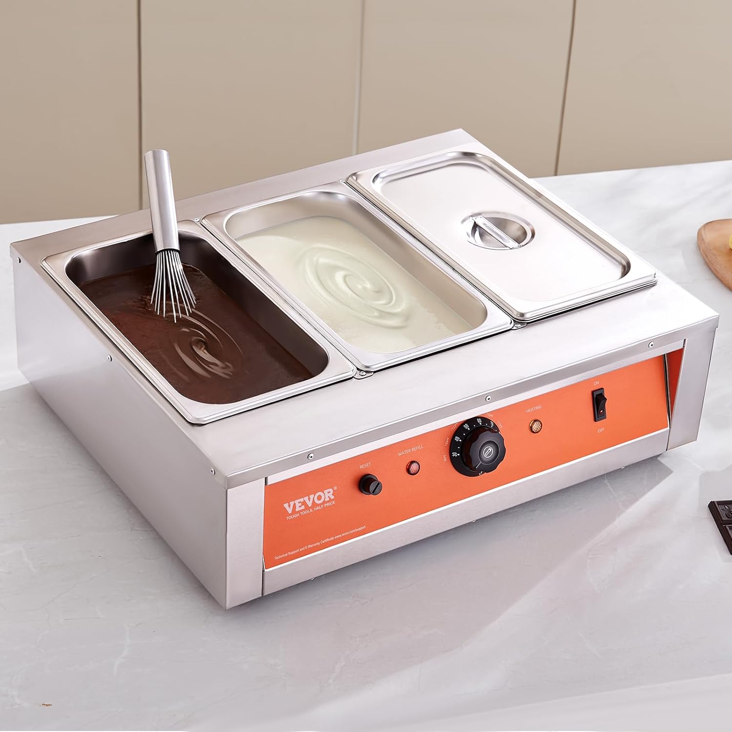 Chocolate Tempering Machine, 26.5 Lbs 3 Tanks Chocolate Melting Pot TEMP Control 86~185℉, 1500W Stainless Steel Electric Commercial Food Warmer For Chocolate/Milk/Cream Melting and Heating
