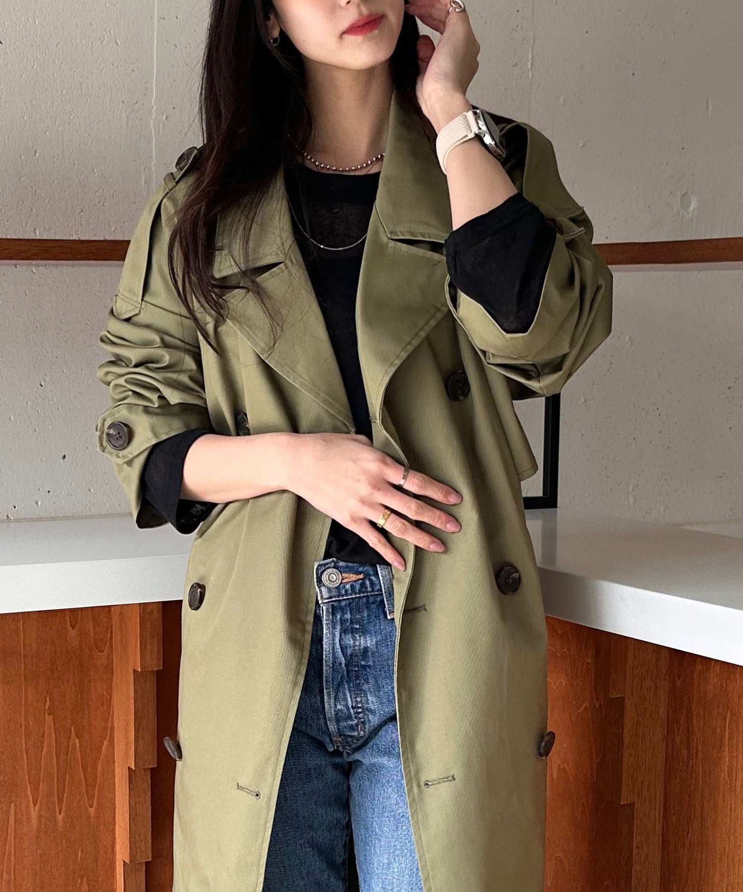 【SETUP7】Outer Trench Coat Double-Breasted Oversized Trench Big Silhouette Long Length Pocket Long Sleeve Spring Coat