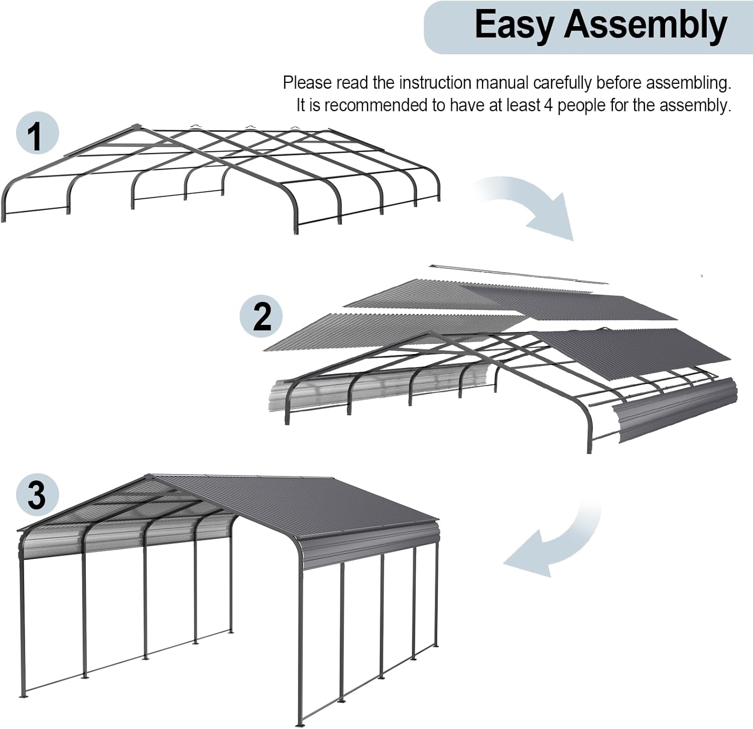 Carport 10 x 20 ft Heavy Duty Metal Carport Canopy with Galvanized Steel Roof Frame, Outdoor Garage Car Shelter Shade, Car Tent Outdoor Storage Shed for Car, Boats and Truck, Gray