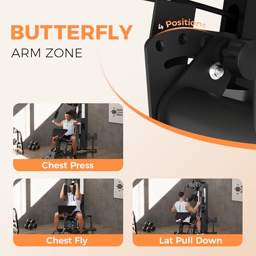 Multifunctional Home Gym Equipment, Workout Station with 150LBS Weight Stack, Full Body Workout Equipment with Pulley System, All in One Workout Machine with Leg Press