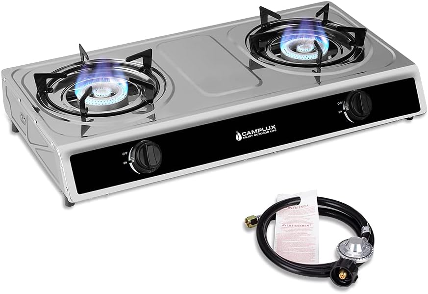 Camplux Camping Stove 2 Burners 19,600 BTU, Stainless Steel Gas Stove with Auto Ignition