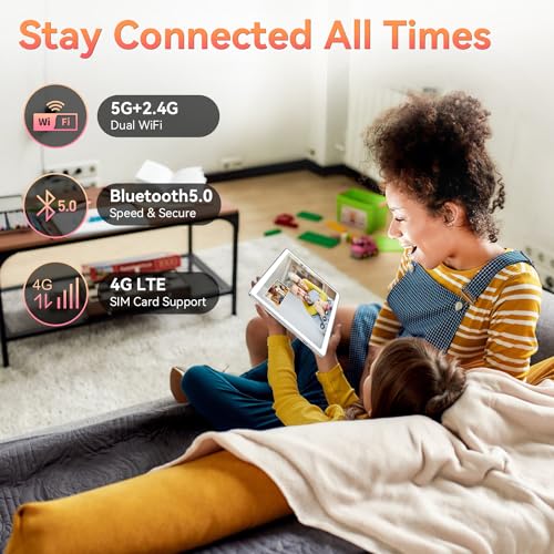 Tablet 10 Inch Android 14 Tablet, Octa-Core 5G WiFi, 4G Cellular Tablet 128GB ROM 14GB RAM, 2024 Newest Tablet with Keyboard Bundle 1TB Expand Android Tablet 13MP+8MP Dual Camera, GPS Tab HD Display