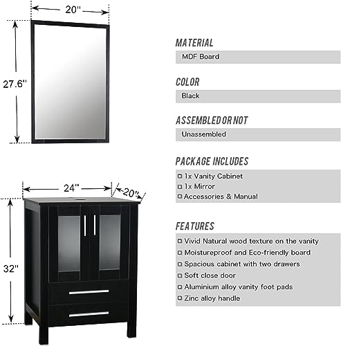 60" Double Vanity (2 * 24" Vanity,2* Porcelain Vessel Basin Sink,1 * 12" Side Cabinets),Double Bathroom Vanity Top with Porcelain White Sink,1.5 GPM Faucet/Drain Parts/Mirror Includes