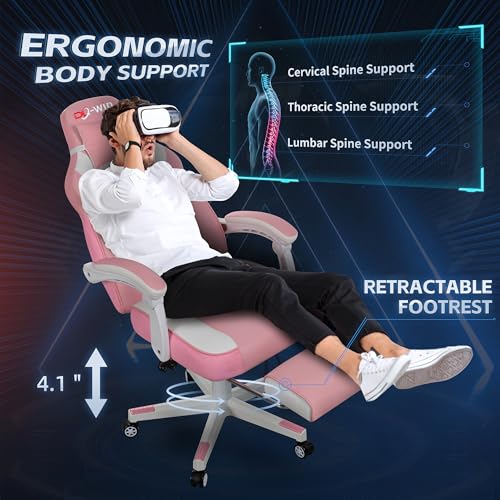 Gaming Chairs for Adults, Computer Chair with Footrest and Ergonomic High Back, Big and Tall Gamer Chairs with Massage Lumbar Support, 360° Swivel Height Adjustable, Blue
