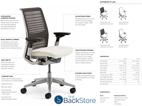 Steelcase Think Office Chair - Ergonomic Work Chair - Lumbar Support - 4D Arms - Dark Merle Frame with 3D Knit Back - Licorice Fabric with Wheels for Carpet Flooring