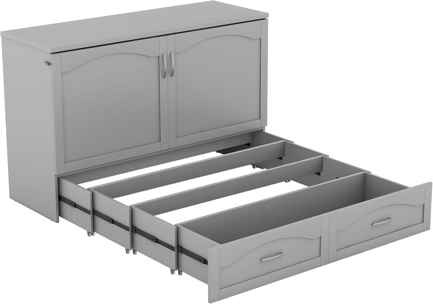 Queen Size Murphy Bed, Pulley Structure Cube Cabinet Platform Bedframe w/Storage Drawers & Sockets - USB Ports, Space-Saving Wall Bed for Guest Room, Office, No Box Spring Needed, Gray