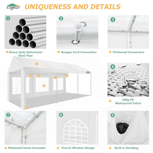 COBIZI 20x40 Party Tent Heavy Duty, Galvanized Wedding Tent, Event Shelter for Parties, Outdoor with Removable Sidewall & Built-in Sandbag, Carpas para Fiestas, Large Canopy, Waterproof, White