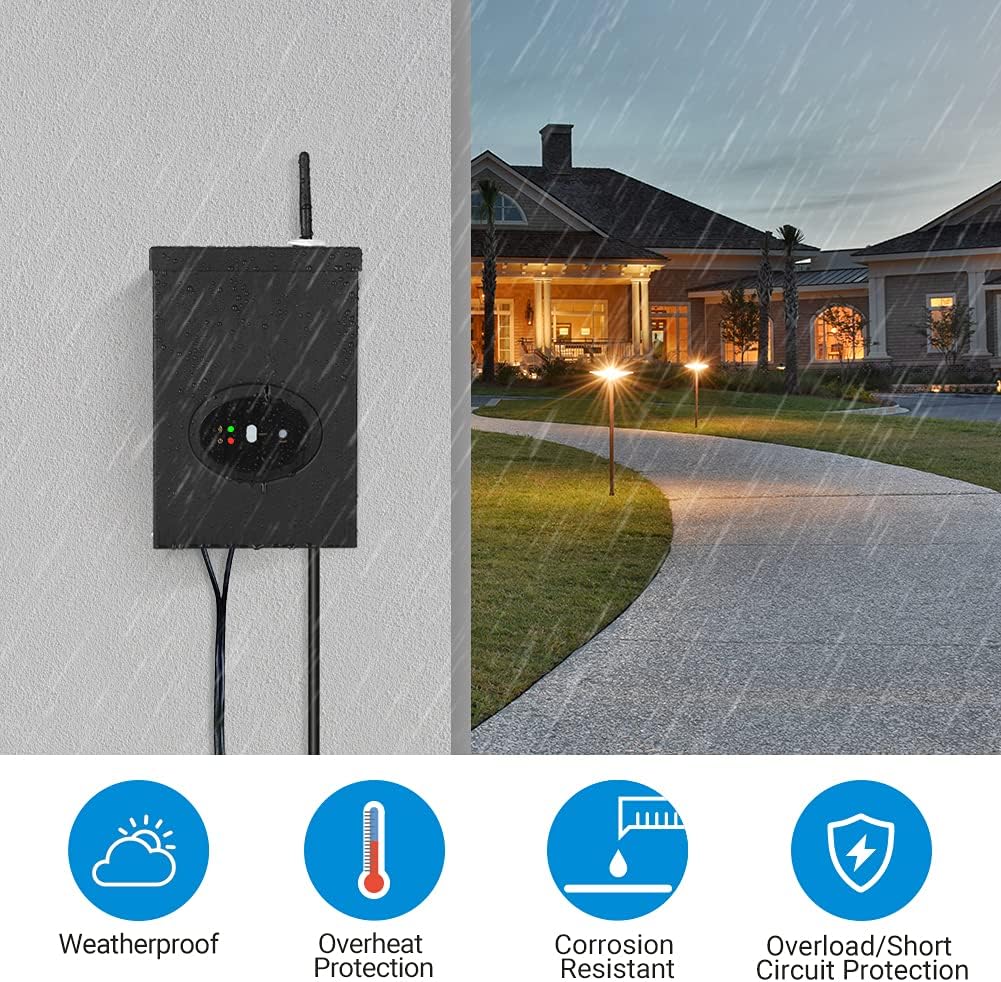 DEWENWILS 300W Smart Wi-Fi Low Voltage Transformer, Schedule & Timer, Compatible with Alexa and Google Home, 120V AC to 12V/14V AC, Weatherproof for Landscaping Light, Spotlight, Pathway Light