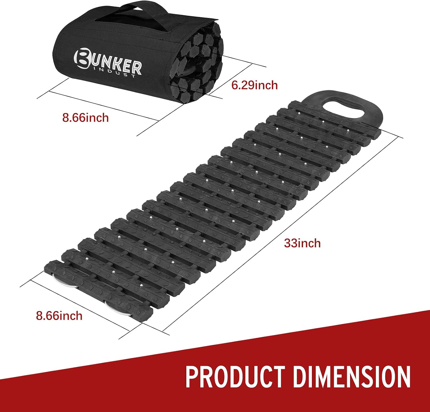 BUNKER INDUST Tire Traction Mats Portable Recovery Tracks for Off Road 4X4 Snow, Sand,Emergency Devices for Cars, Trucks, Van(2 Pack)