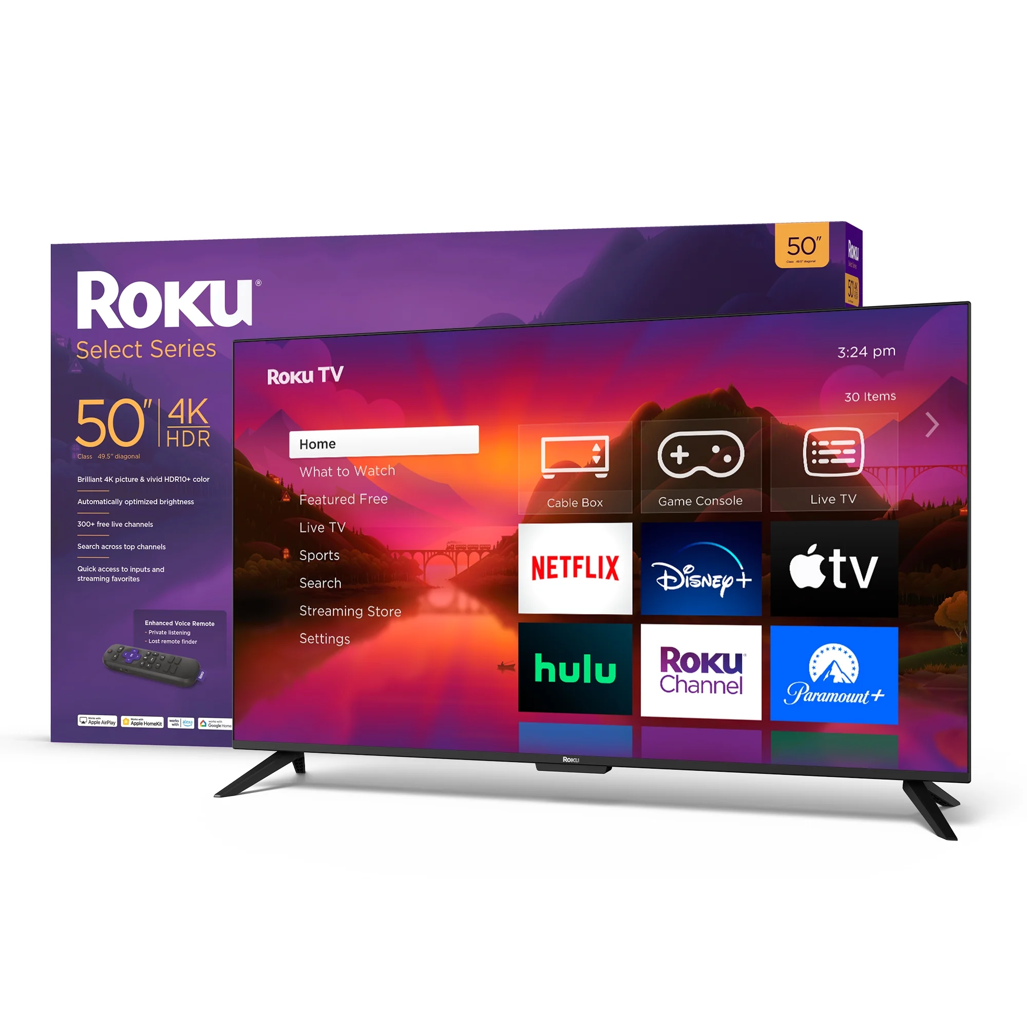 Roku 50 Select Series 4K HDR Smart RokuTV with Enhanced Voice Remote, Brilliant 4K Picture, Automatic Brightness, and Seamless Streaming
