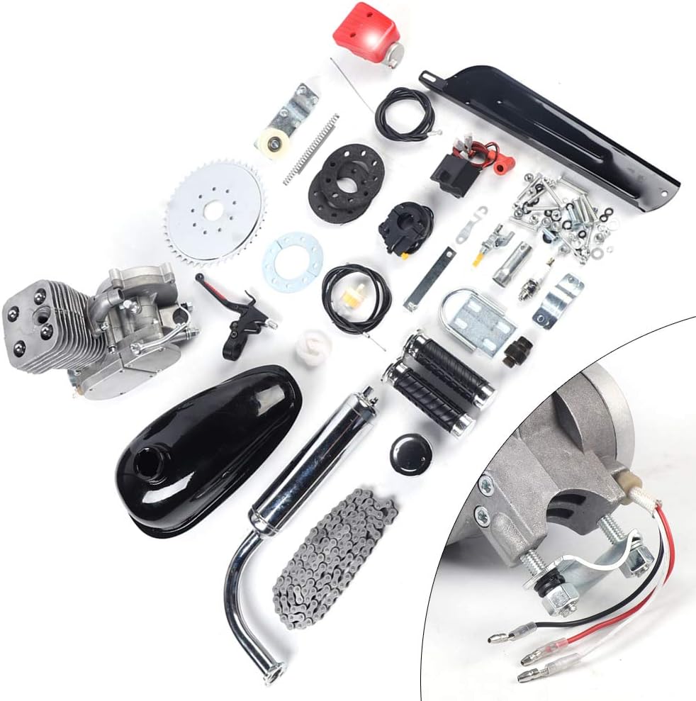 LYNICESHOP 2 Stroke 100cc Bicycle Engine Kit, Full Set Bike Motorized Bicycle Petrol Gas Motor Engine Kit CDI Bike Motor Kit Petrol Gas Motor Air-Cooling Motorized Bicycle Kit for Bikes Bicycle