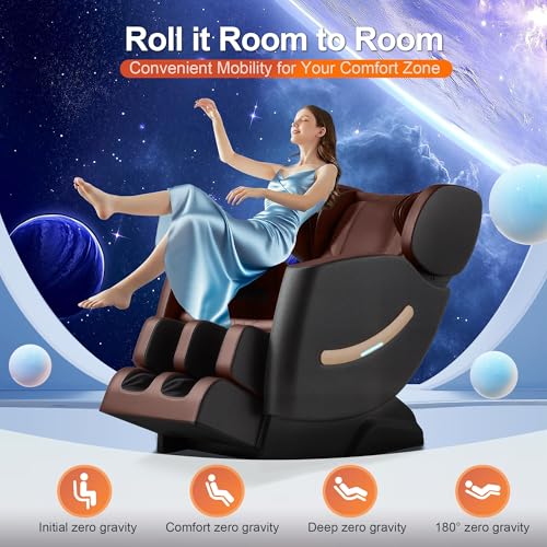 2025 Massage Chair Full Body - Zero Gravity Massage Chair Recliner for Fatigue w/Heating, Air Pressure Massage, 6 Auto Mode, 10 Rollers, Footrest, Bluetooth, Time, Gift for Parents & Seniors （Black）