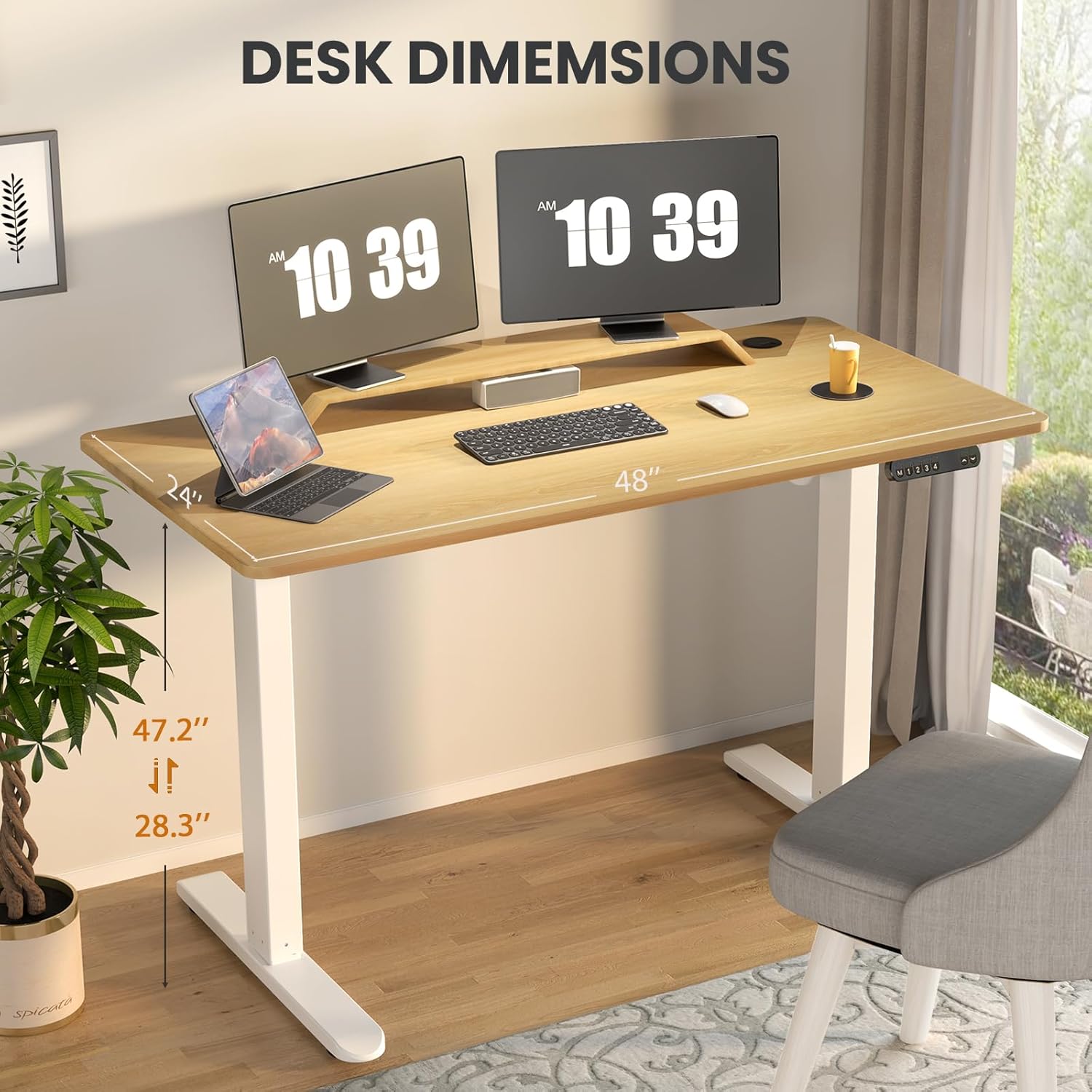 Electric Standing Desk 48 x 24 Inch Whole-Piece Desktop Adjustable Height Desk with 4 Memory Presets (Maple)