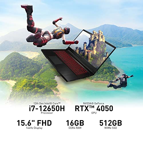 MSI Thin 15 15.6” 144Hz FHD Gaming Laptop: Intel Core i7-12650H, NVIDIA Geforce RTX 4050, 16GB DDR5, 512GB NVMe SSD, Cooler Boost 5, Win 11: Black B12VE-2023US