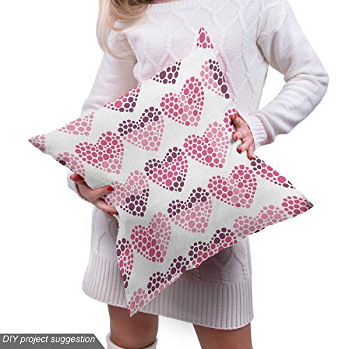 Ambesonne Valentine's Day Fabric by The Yard, Continuing Composition of Dotted Heart Shapes, Decorative Fabric for Upholstery and Home Accents, 10 Yards, Ruby Pink