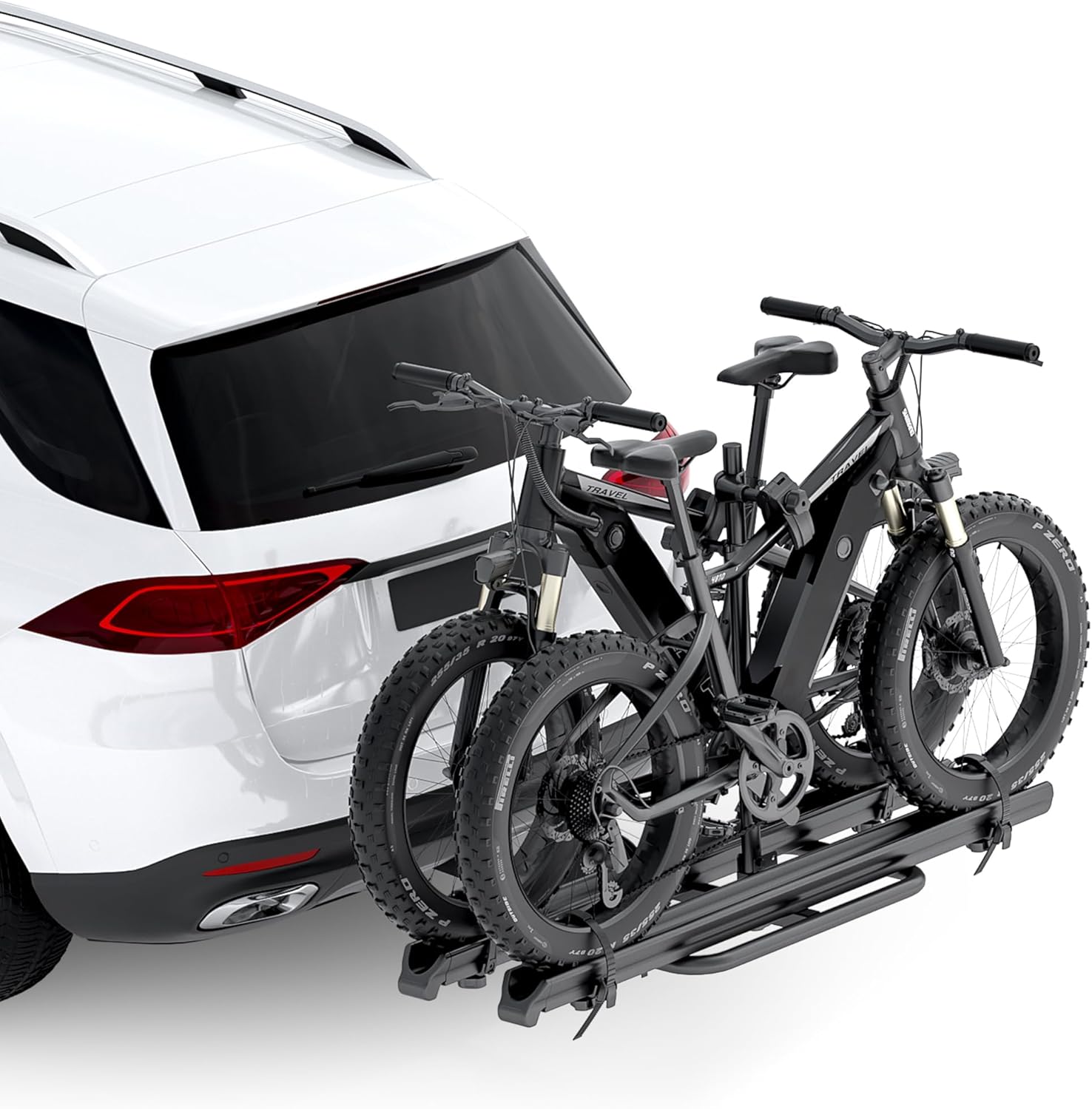 2 EBike Rack With Ramp, 2" Hitch Mounted Carrier Bike Racks Platform, 200 Lbs Max Loading for Standard, Fat Tire and Electric Bicycles, Foldable Heavy Duty E-Bike Rack for SUVs Cars Trucks RV