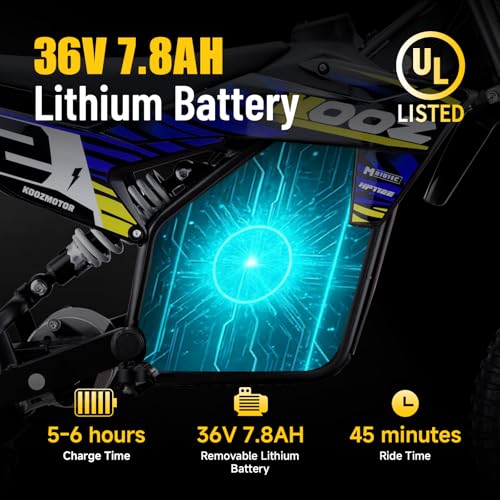 KOOZ HP112E 36V 1000W Electric Dirt Bike for Kids, 3 Speed Modes Teen Electric Motorcycle Up to 18 MPH & 15 Miles Long-Range, Dual Suspension & Disc Brake, 16" Sturdy Tire for Kids Teenagers, Orange