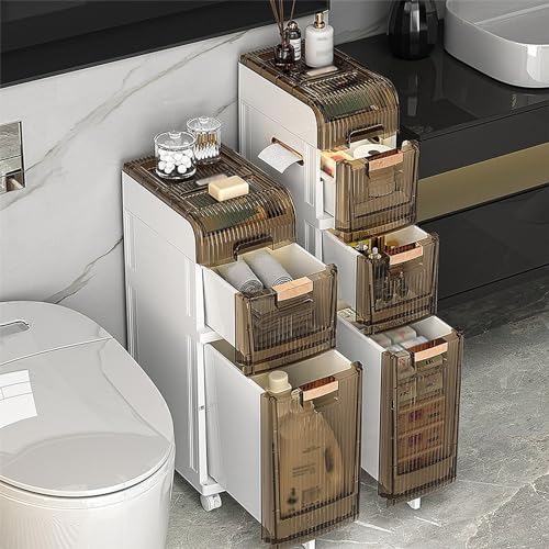 Narrow Bathroom Floor Storage Cabinet with Multi-layer Drawers Universal Wheels, Tall Slim Bathroom Storage Unit Free Standing Storage Cabinet for Small Spaces, Gaps, Kitchen, Hallway ( Size : 93cm )