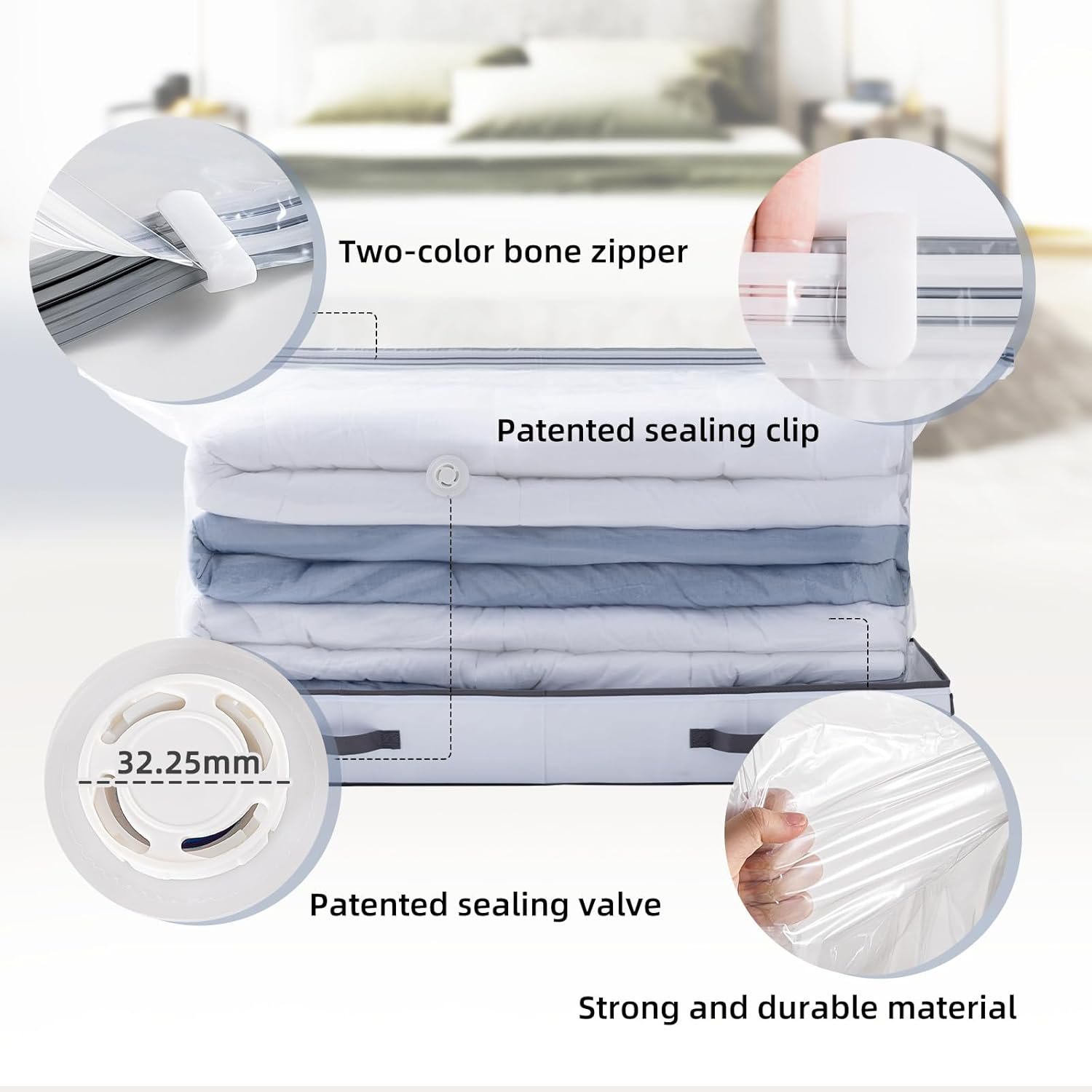 Under Bed Jumbo Vacuum Seal Storage Bags for Comforters and Blankets, Large Capacity White Foldable Box Save 80% Space, 41 x 17.7 x 6