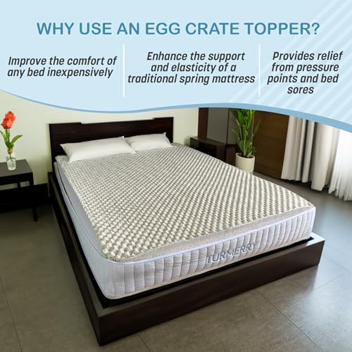 Green Natural Organic Egg Crate Latex Mattress Topper Queen Size - Medium Firm - GOLS Certified Organic Convoluted Latex Foam - Pressure Point Back Pain Relief Sleeps Cool Breathable Bed Pad