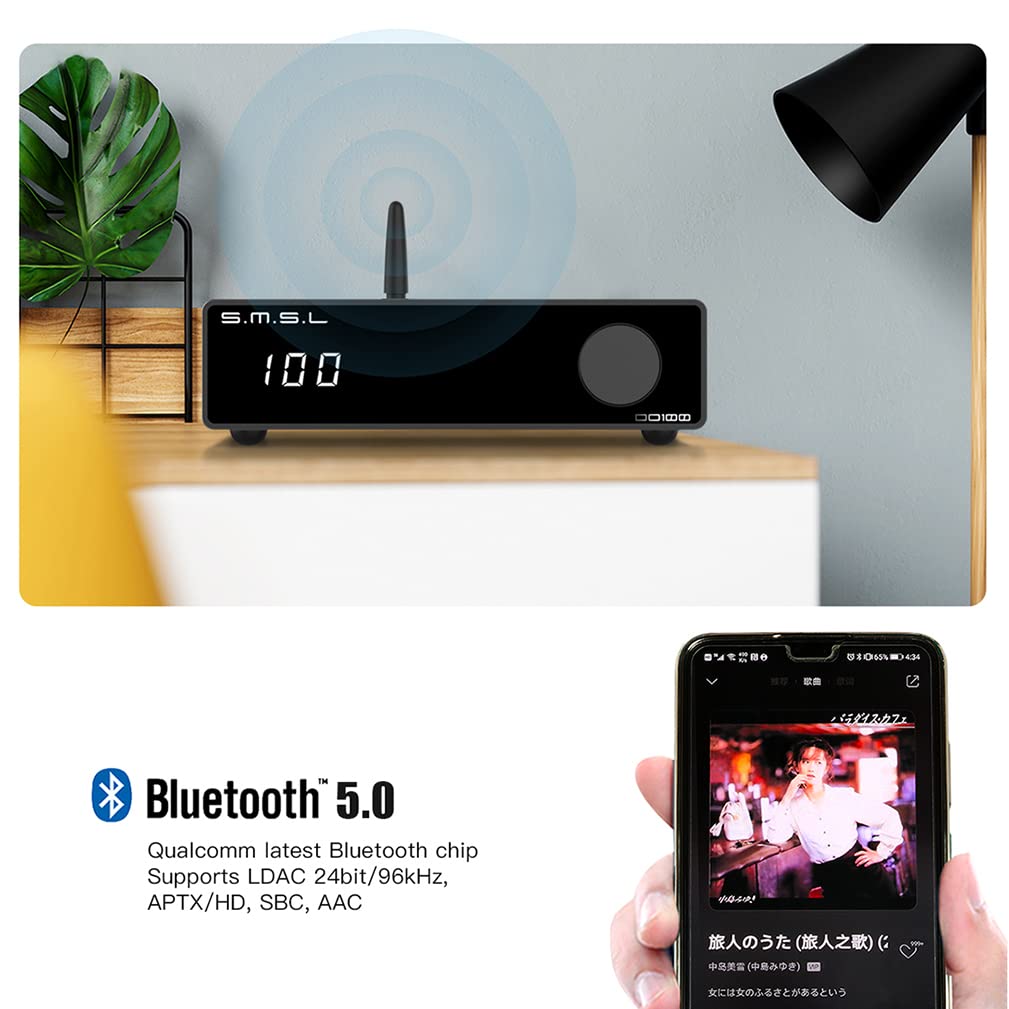 SMSL DO100 USB DAC ES9038Q2Mx2 OPA1612x4 Bluetooth5.0 DSD512 32bit/768kHz USB/BT/Opt/Coax Input RCA/XLR Output High Resolution Balanced Audio Decoder with Remote Control