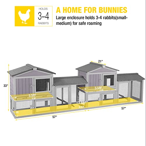 Aivituvin Rabbit Hutch Chicken Coop Bunny Rabbit Cage Duck House with Run Waterproof Roof for Outdoor, Plastic Tray, Expandable Design