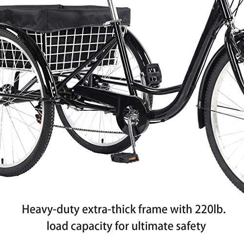 EMYJAY Tricycle for Adults, 24 inch Three-Wheeled Bicycles Cruiser Trike 3 Wheels Bike with Large Basket for Shopping Picnic Outdoor Sports Men Women