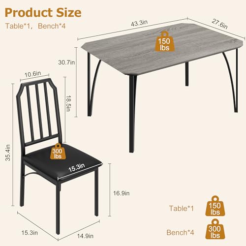 GAOMON Dining Table Set for 2, Kitchen Table and Chairs with Chamfer Design, 3 Piece Dining Room Set with Cushion Seats for Small Spaces, Home Kitchen, Apartment - Rustic Brown
