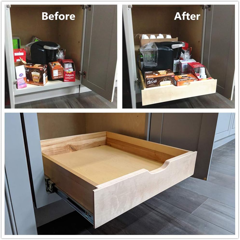 Soft Close Wooden Drawer Box Organizer Pull Out Under Cabinet Sliding Shelf Base Kitchen Bathroom Vanity Under Sink Pull Out Organizer Drawer Roll Out Wood Box Storage Shelve (26 Inch (26''W x 22''D))