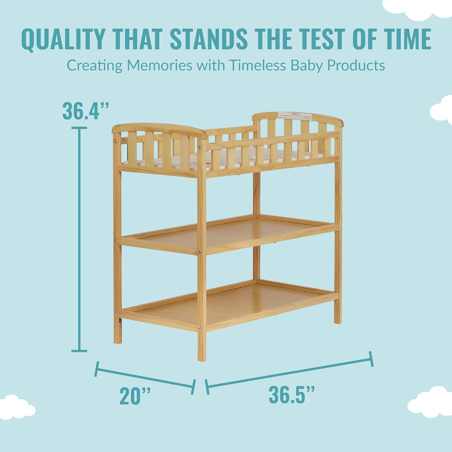 Synergy 5-in-1 Convertible Crib & Emily Changing Table with 1" Pad, 2 Shelves in Natural