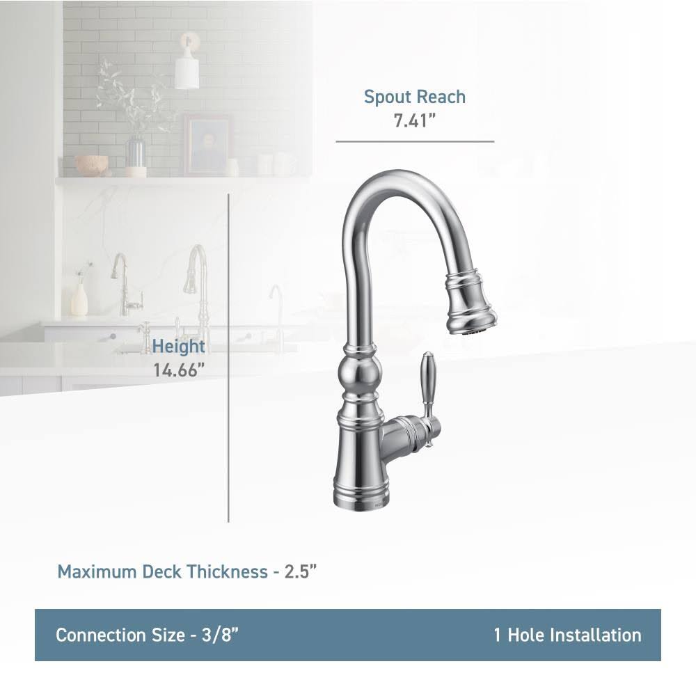 Moen S53004NL Weymouth Polished Nickel One-Handle Pulldown Bar Faucet