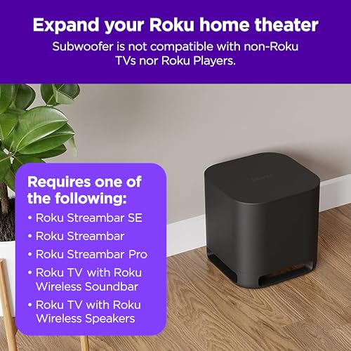 Roku Wireless Bass Pro, Subwoofer for Roku Streambar, Roku Streambar Pro, and Roku Wireless Speakers