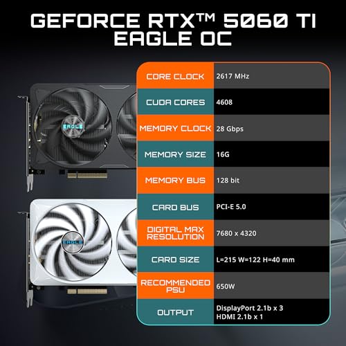 GIGABYTE GeForce RTX 5060 Ti Gaming OC 16G Graphics Card, 16GB 128-bit GDDR7, PCIe 5.0, WINDFORCE Cooling System, GV-N506TGAMING OC-16GD Video Card