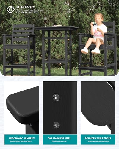 SERWALL 5 Pieces Adirondack Bar Chairs Set, HDPE Adirondack Barstools Chairs with Bar Pub Table, Outdoor Patio Bar Furniture Set for Bistro, Balcony, Poolside, Garden, Black