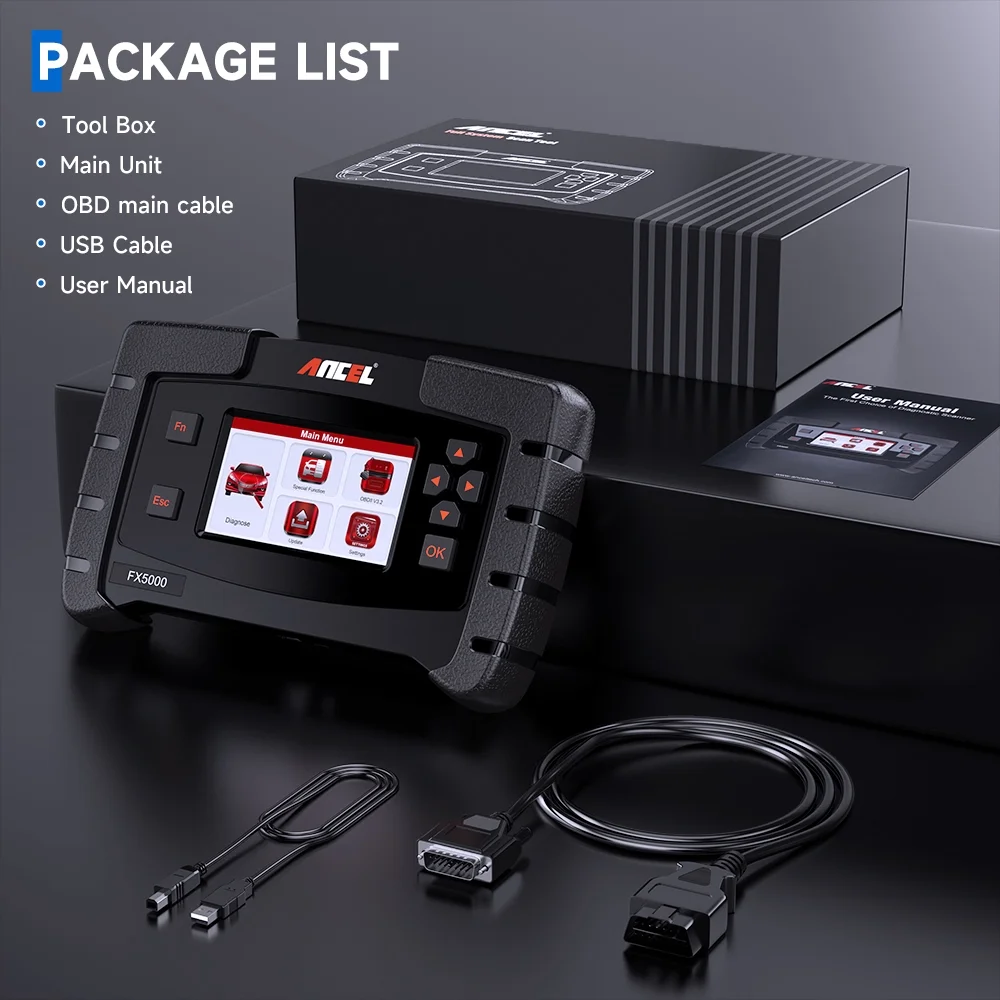 ANCEL FX5000 OBD2 Scanner Car Scan Tool All System Automotive Diagnostic 3 Reset Functions ABS Bleeding Oil Reset EPB Reset EOBD OBDII Code Reader Full OBD2 Functions Turn off MIL Lifetime Free Update