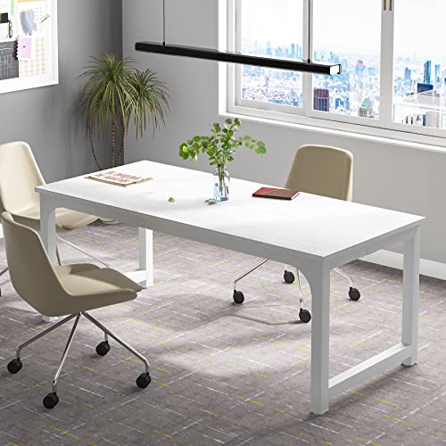 Tribesigns Modern Computer Desk, 63 x 31.5 inch Large Executive Office Desk Computer Table Study Writing Desk Workstation for Home Office, Spliced Desktop, White