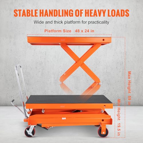 VEVOR Electric Lift Table, 330 lbs Capacity Single Scissor Lift Table, 8-28 in Height Adjustable Lifting Platform, Coffee Table Lift with 4 Wheels, for Material Handling and Transportation, Black
