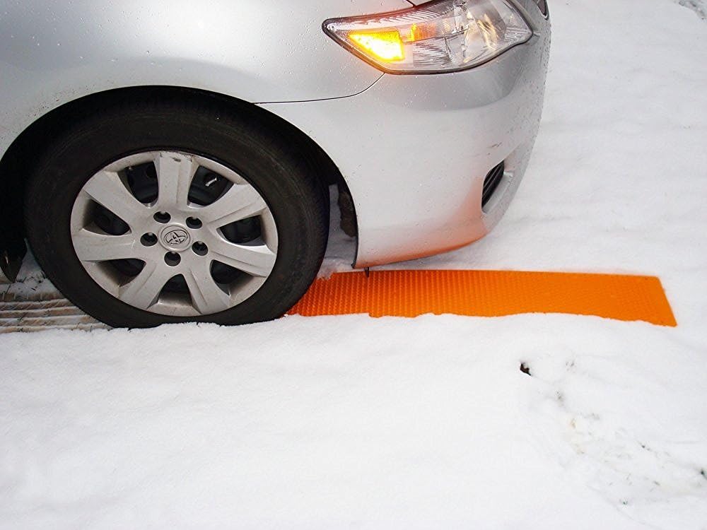 Portable Tire Traction Mats - Two Emergency Tire Grip Aids Used To Get Your Car, Truck, Van or Fleet Vehicle Unstuck In Snow, Ice, Mud, And Sand - Orange, 2 Pack