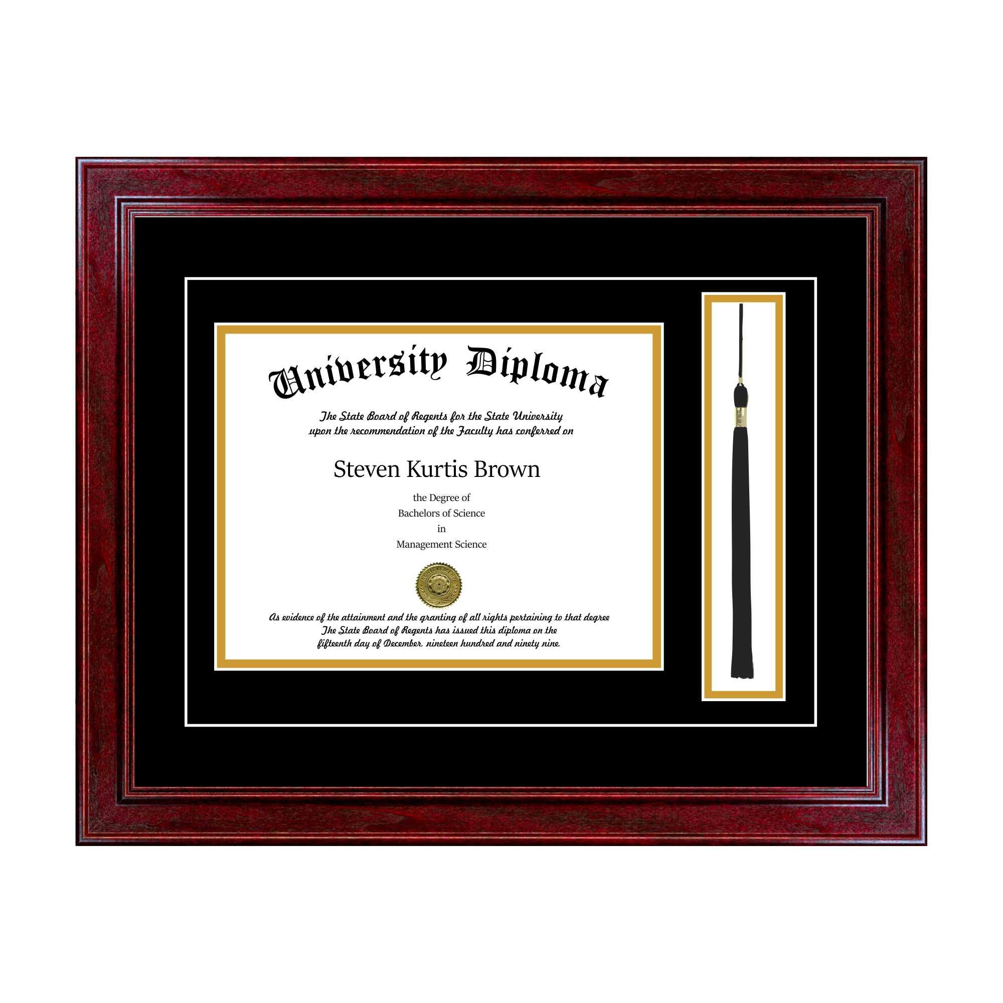 Perfect Cases and Frames Single Diploma Frame with Tassel and Double Matting for 16 x 12 Tall Diploma with Cherry 1.5 Frame